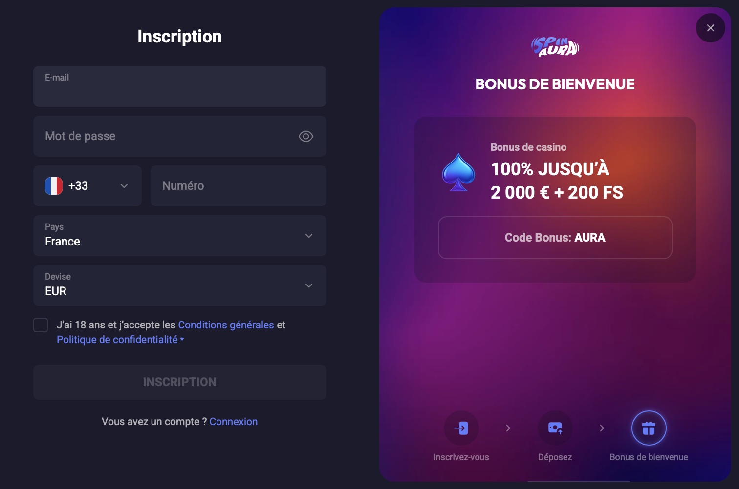 registration SpinAura Casino